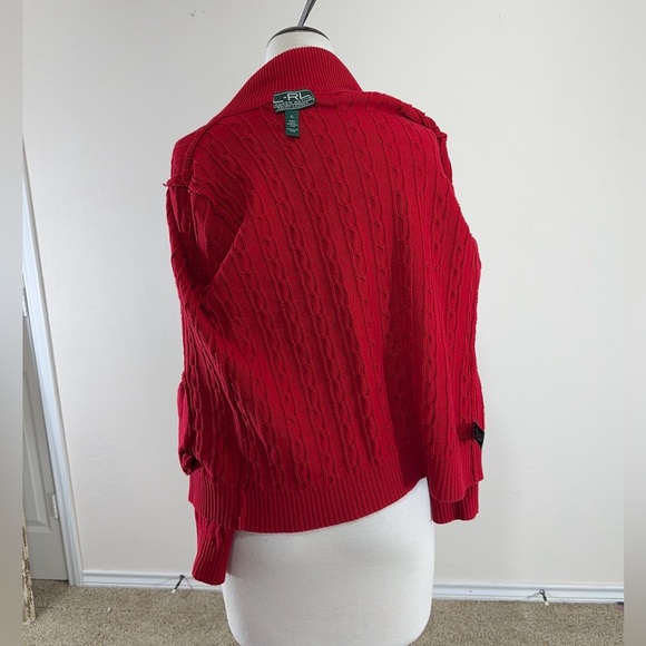 Vintage Lauren Active Ralph Lauren Red Cable Knit Full-Zip Sweater cardigan - Picture 7 of 9